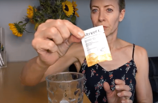 Alice Hart-Davis with a sachet of Altrient 